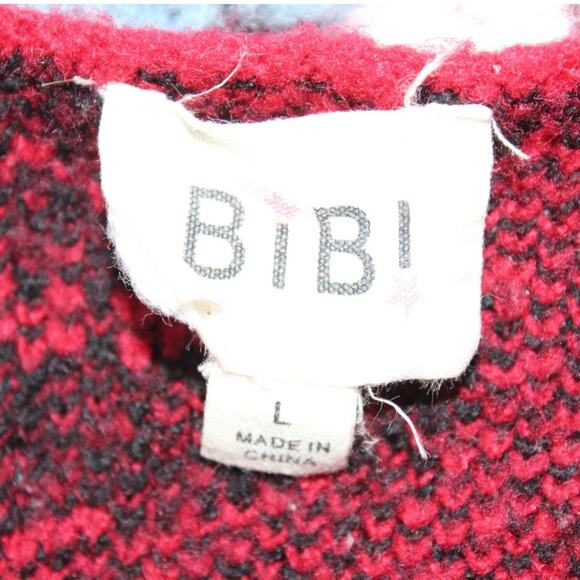 Bibi Leopard Colorblock Sweater Red Pink Cream Soft Knit Women’s Large - Picture 4 of 5